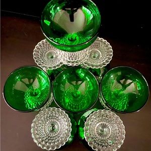 (12) VINTAGE ANCHOR HOCKING Berwick Mid Century Forest Green Boopie Bubble Foot